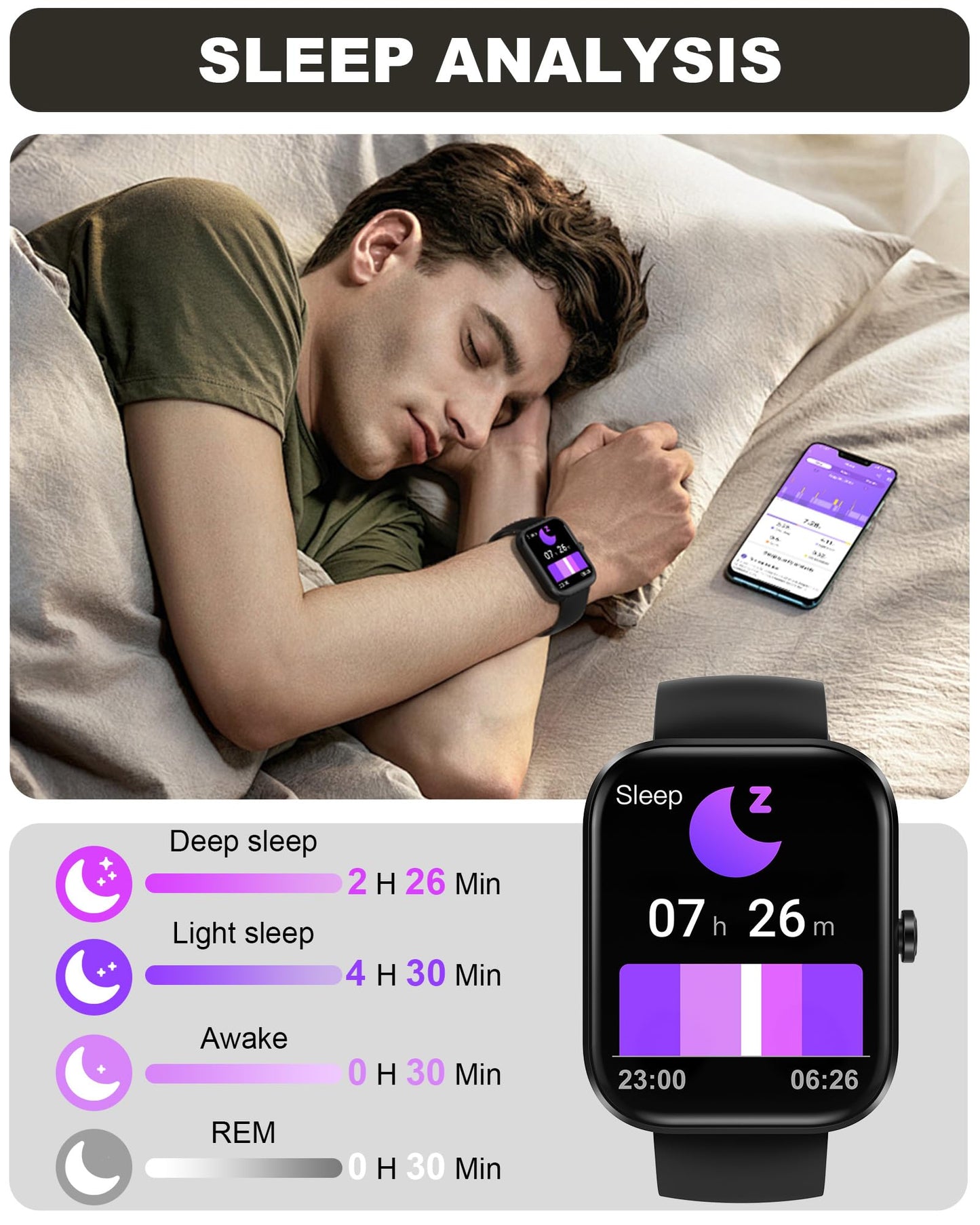 Bambooinn Smart Watch for Men Women(Answer/Make Call)-1.91" HD Fitness Smartwatch with Sleep/Heart Rate/spO2 Monitor, 113+ Sport Modes, IP68 Waterproof Smart Watch for Android iOS,Black