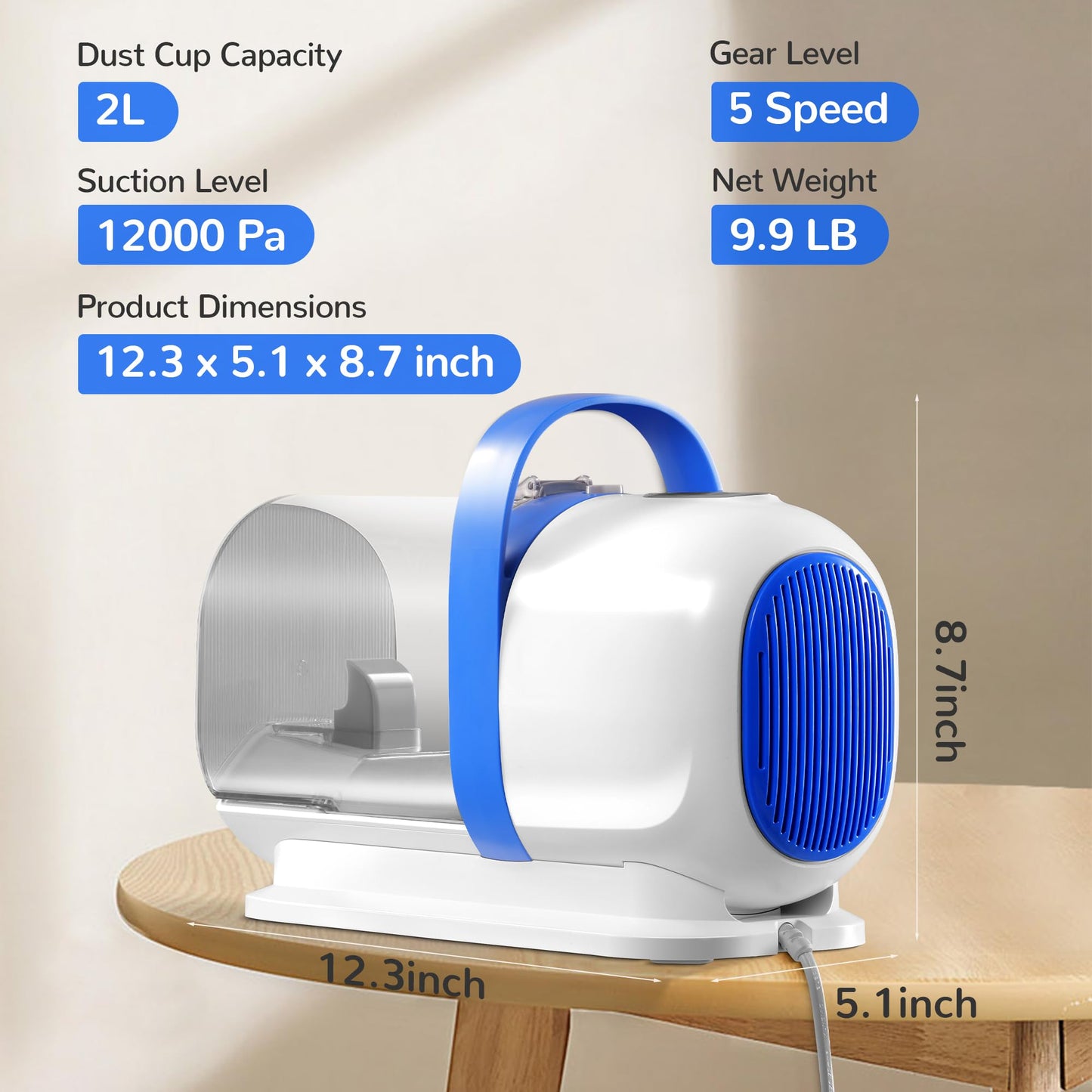 FUKUMARU Dog Grooming Vacuum & Pet Vacuum Grooming Kit, Pet Grooming Vacuum for Dogs, Dog Hair Vacuum with Pet Clipper Nail Grinder, 2L Dust Cup Dog Brush Vacuum with 6 Pet Grooming Tools for Shedding