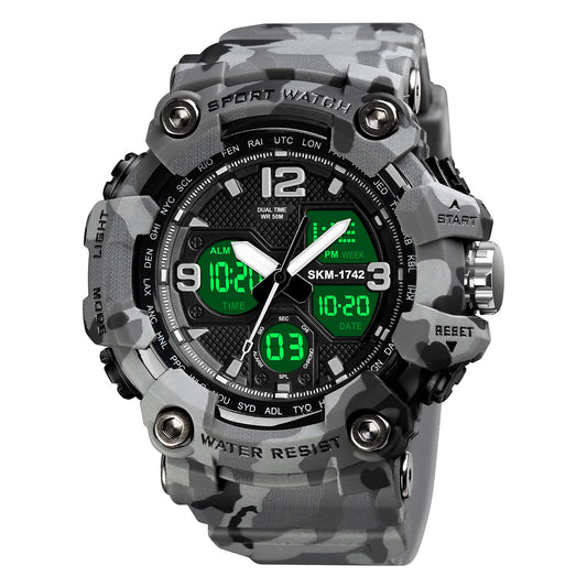 Dayllon Mens Digital Sports Watch 50M Water Resistant Military Backlight Stopwatch LED Screen Countdown Watches 1742 Grey
