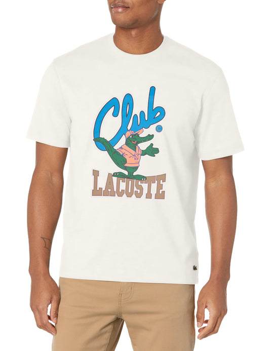 Lacoste Men's Short Sleeve Crew Neck Club Graphic T-Shirt, Farine, XX-Small