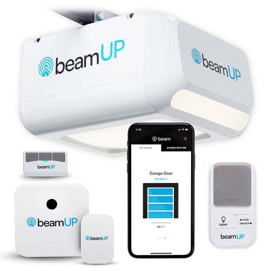 beamUP Sentry BU400 Smart Garage Door Opener, Heavy-Duty 3/4 Horsepower Equivalent DC Motor, Integrated Edge-to-Edge 3000-Lumen LED, with Beam Home App for Smart Garage Control, White