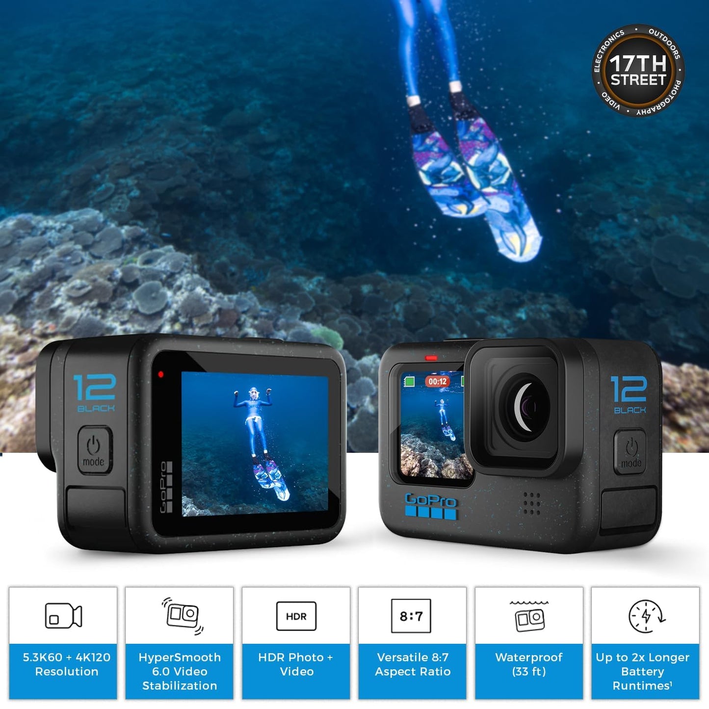 GoPro HERO12 Black 4K Camera with Hypersmooth Stabilization, and Waterproof Ultra-Rugged Design, Bundle with Extra Enduro Rechargeable Li-Ion Battery and SanDisk 128GB Extreme Memory Card