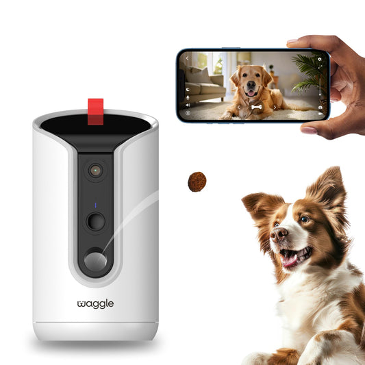 WaggleCam 2K | 360° Pet Camera with Treat Dispenser, Privacy-Enabled Built-in Storage, Free Video Streaming for Pets, Motion Alerts, Night Vision & 2-Way Audio