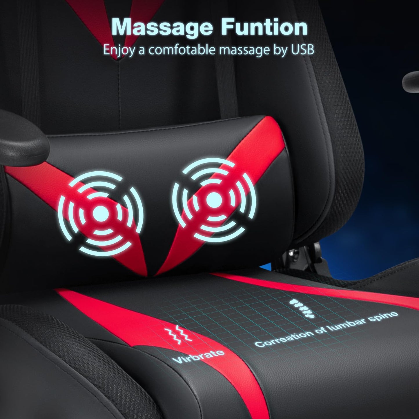 HOFFREE RGB Gaming Chair with Bluetooth Speakers Racing Gamer Chair Massage and Led Lights Swivel Game Chair with Footrest High Back Computer Desk Chair Red and Black