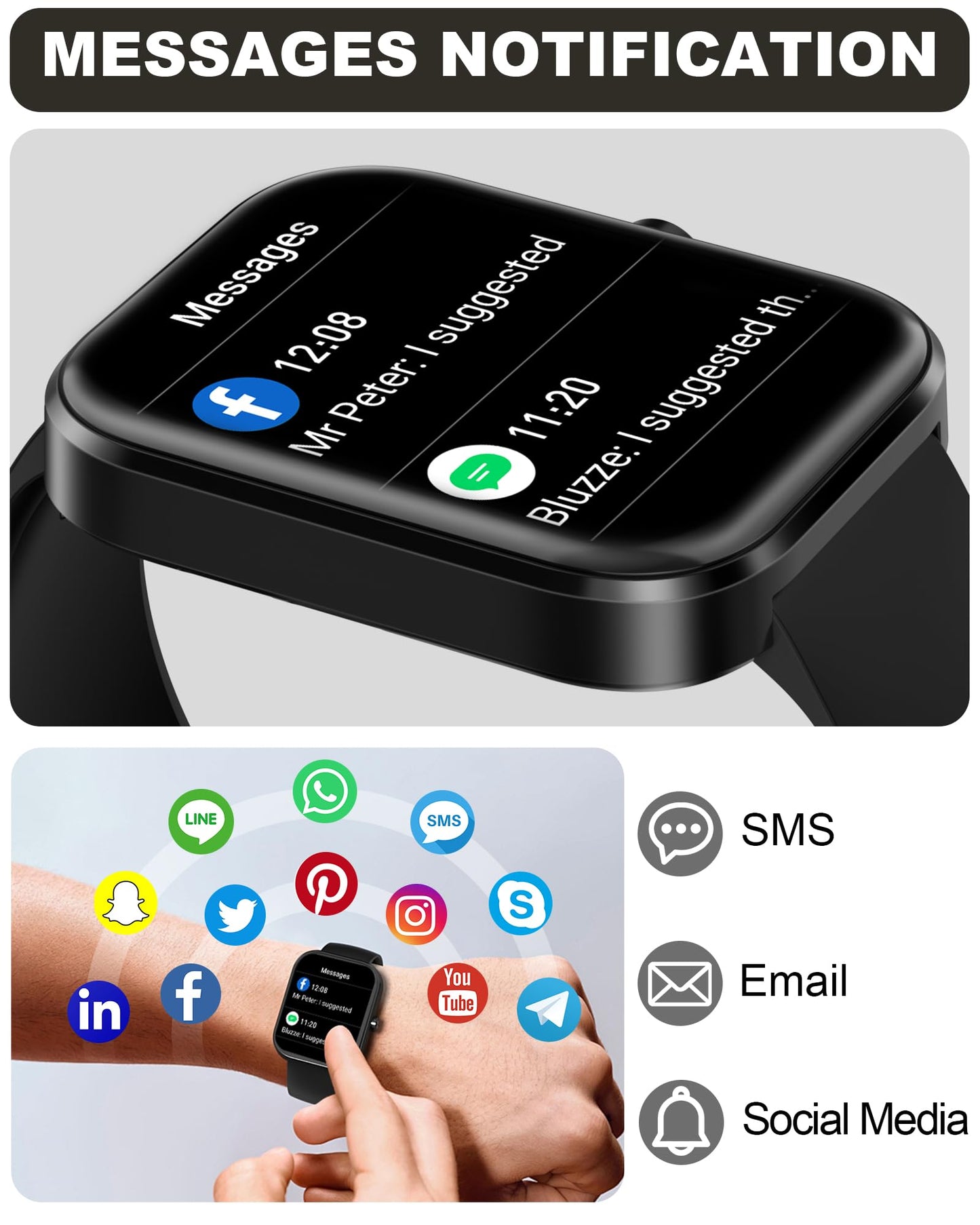 Bambooinn Smart Watch for Men Women(Answer/Make Call)-1.91" HD Fitness Smartwatch with Sleep/Heart Rate/spO2 Monitor, 113+ Sport Modes, IP68 Waterproof Smart Watch for Android iOS,Black