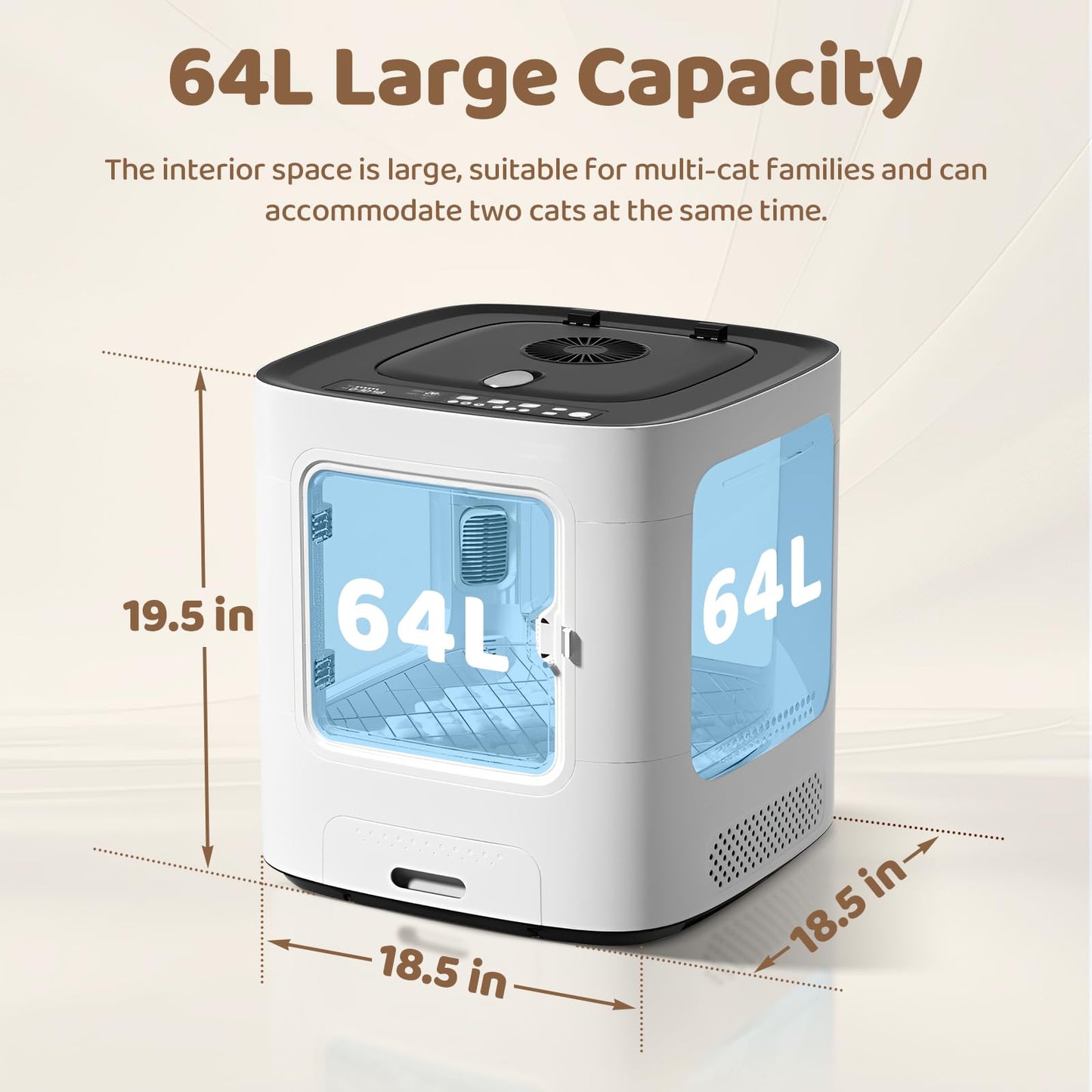 Exquimac 64L Pet Dryer Box Ultra Quiet Anion with Smart Temperature Control, 360° Fast Dry, Overheating Protection, Four-Sided Visibility, 4 Modes, Automatic Drying for Cats & Small Dogs