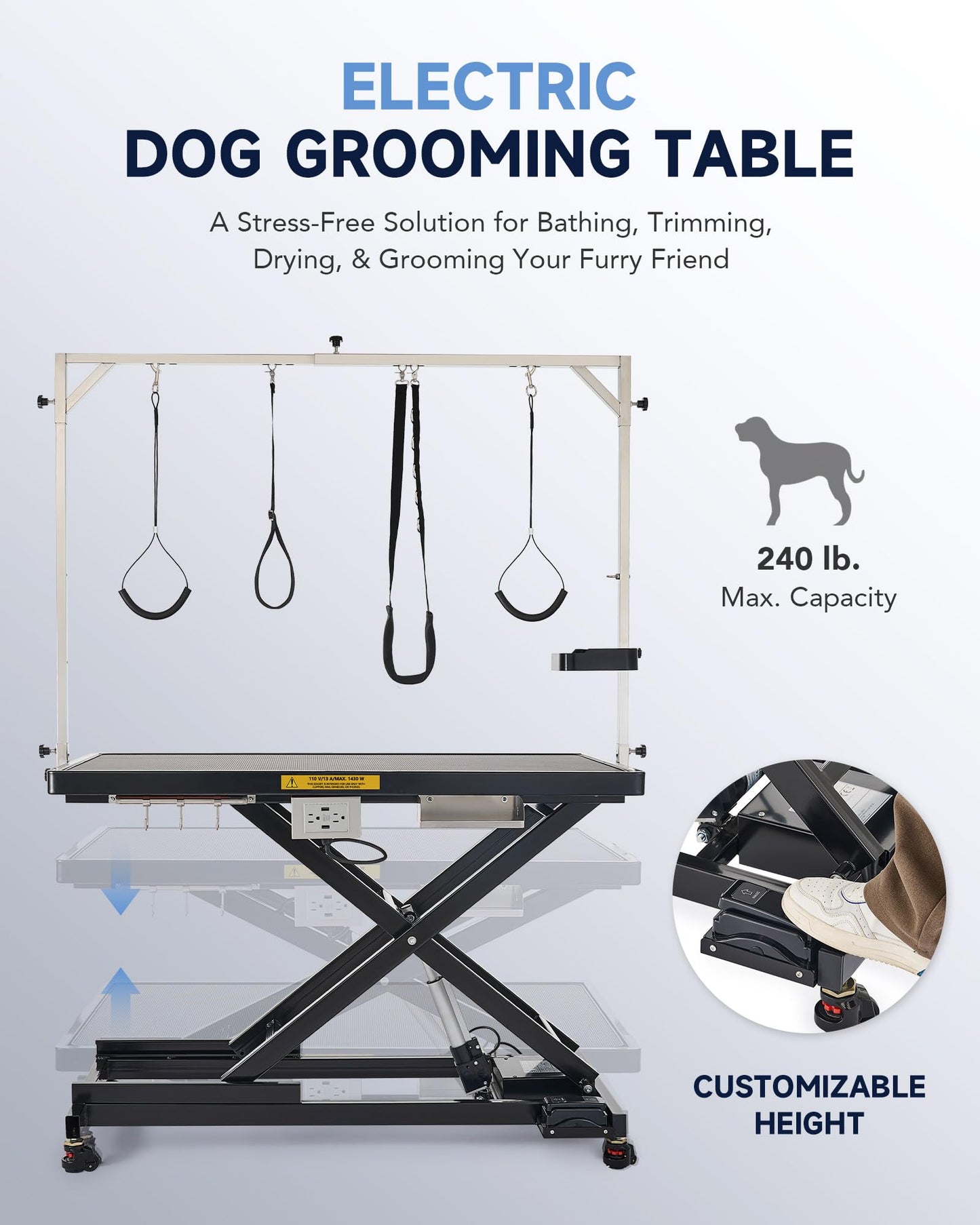 CO-Z Electric Dog Grooming Table, 50" Heavy Duty Pet Grooming Table with Height Adjustable Leveling Wheels 4 Nooses Tool Organizer, Large Dog Grooming Station for Pets Bathing Drying, 240lb Cap, Black