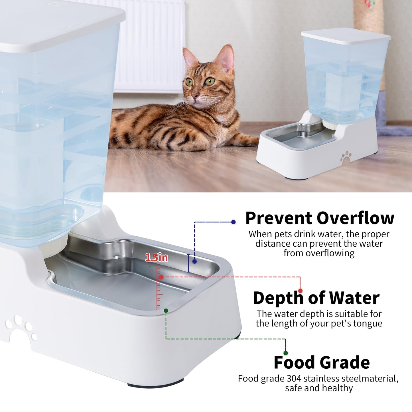 Meikuler Pets Auto Feeder 5.2L,Food Feeder and Water Dispenser Set for Medium & Large Dogs Cats and Pets Animals (White)