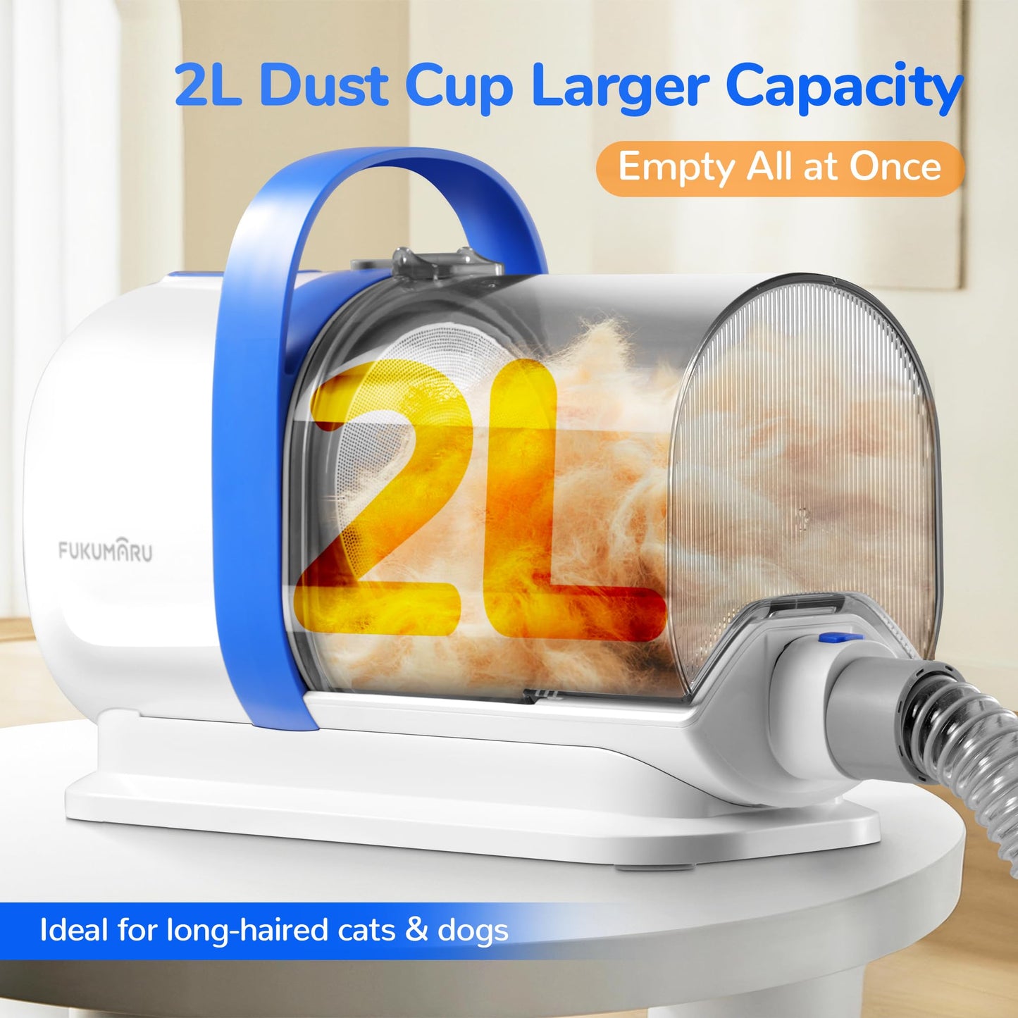 FUKUMARU Dog Grooming Vacuum & Pet Vacuum Grooming Kit, Pet Grooming Vacuum for Dogs, Dog Hair Vacuum with Pet Clipper Nail Grinder, 2L Dust Cup Dog Brush Vacuum with 6 Pet Grooming Tools for Shedding