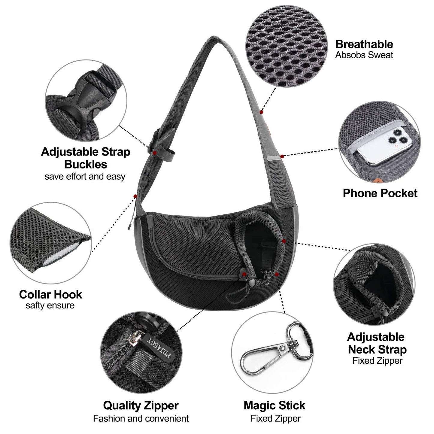 FDJASGY Pet Sling Carrier for Small Dogs Cats,Breathable Mesh Travelling Hand Free Puppy Backpack with Pouch and Adjustable Strap Carrier