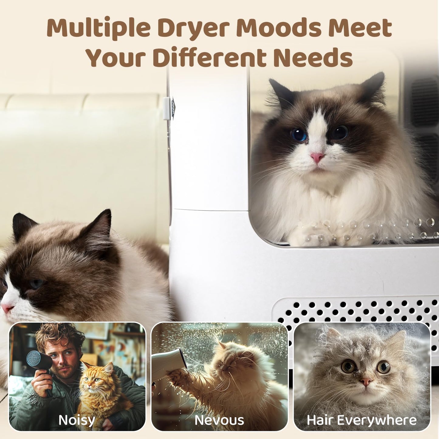 Exquimac 64L Pet Dryer Box Ultra Quiet Anion with Smart Temperature Control, 360° Fast Dry, Overheating Protection, Four-Sided Visibility, 4 Modes, Automatic Drying for Cats & Small Dogs