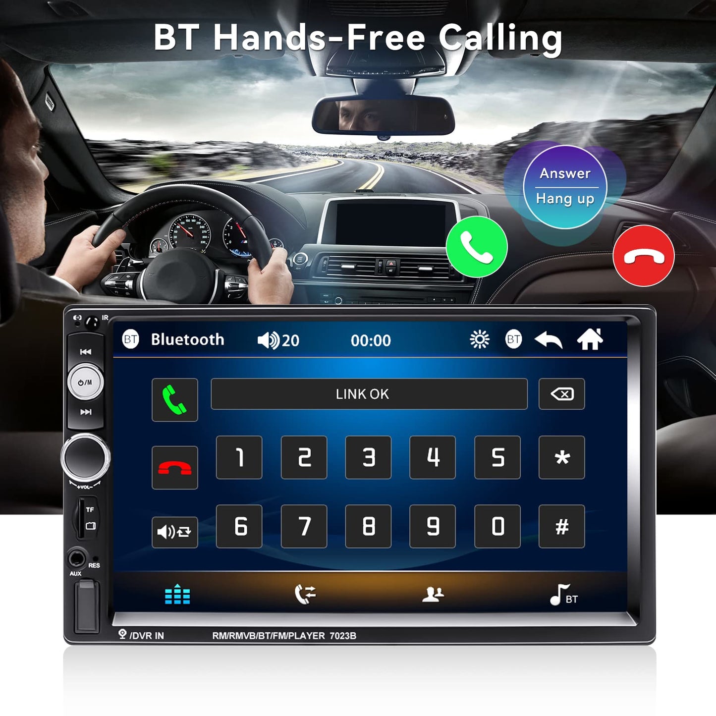 CAMECHO 7" Double Din Car Stereo Audio Bluetooth MP5 Player USB FM Multimedia Radio+ 4 LED Mini Backup Camera with Steering Wheel Remote Support Mobile Phone Synchronization (Used in Android/iOS)