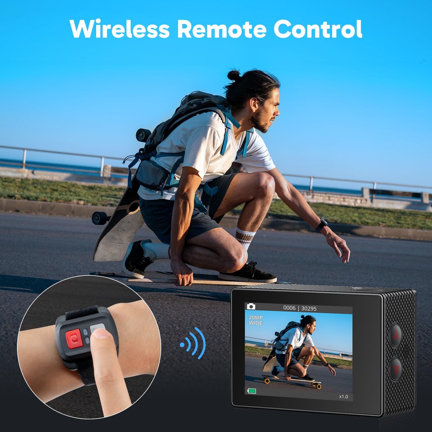 AKASO EK7000 4K30FPS 20MP WiFi Action Camera with EIS Ultra HD Underwater Camera 131FT Waterproof Camera Remote Control 4X Zoom in Photo Mode Support External Microphone Black