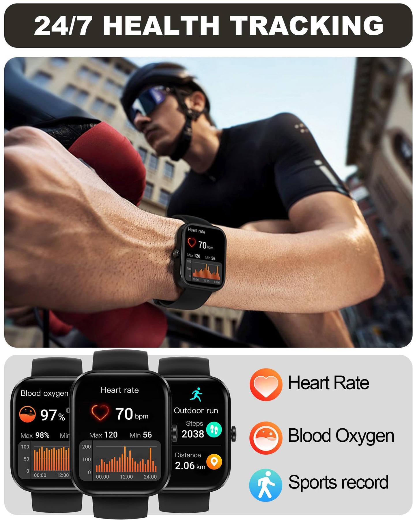Bambooinn Smart Watch for Men Women(Answer/Make Call)-1.91" HD Fitness Smartwatch with Sleep/Heart Rate/spO2 Monitor, 113+ Sport Modes, IP68 Waterproof Smart Watch for Android iOS,Black