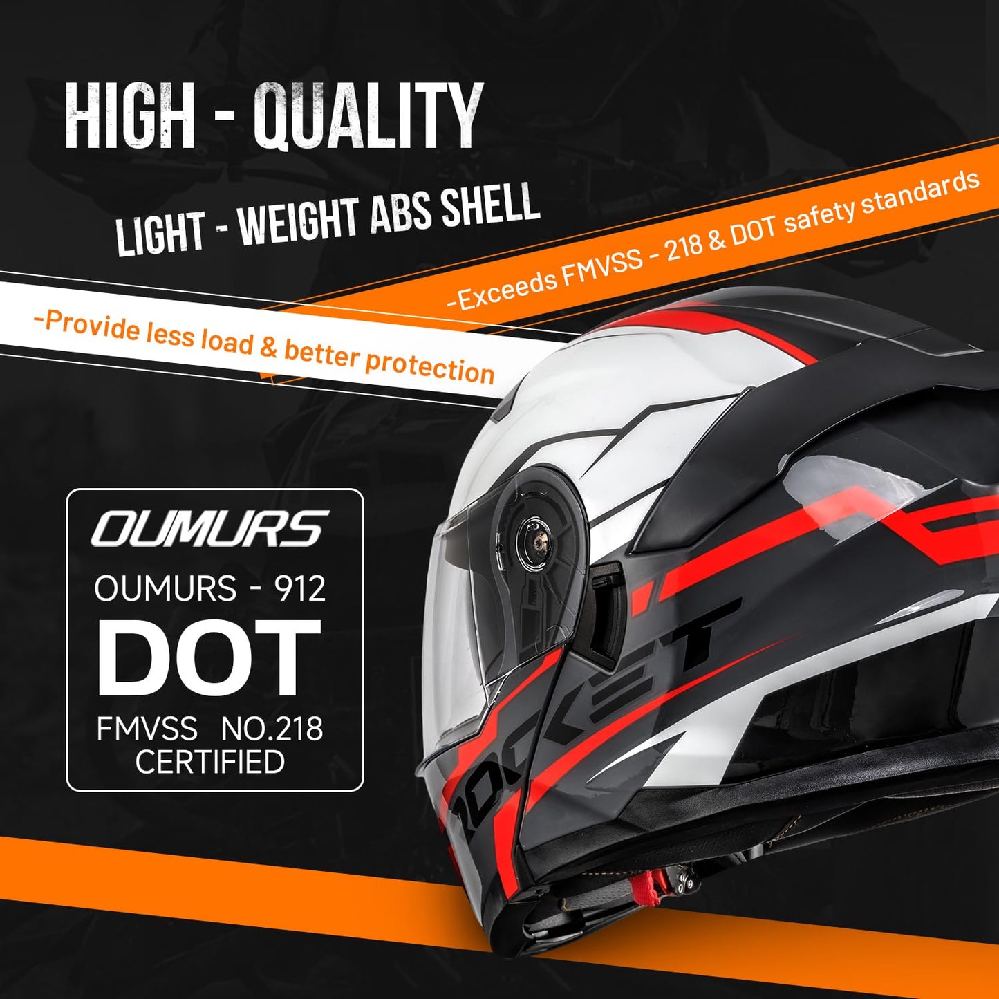 OUMURS Modular Motorcycle Helmets Full Face Flip up Street Bike Motorcycle Helmet for Unisex Adult Rocket Red - L