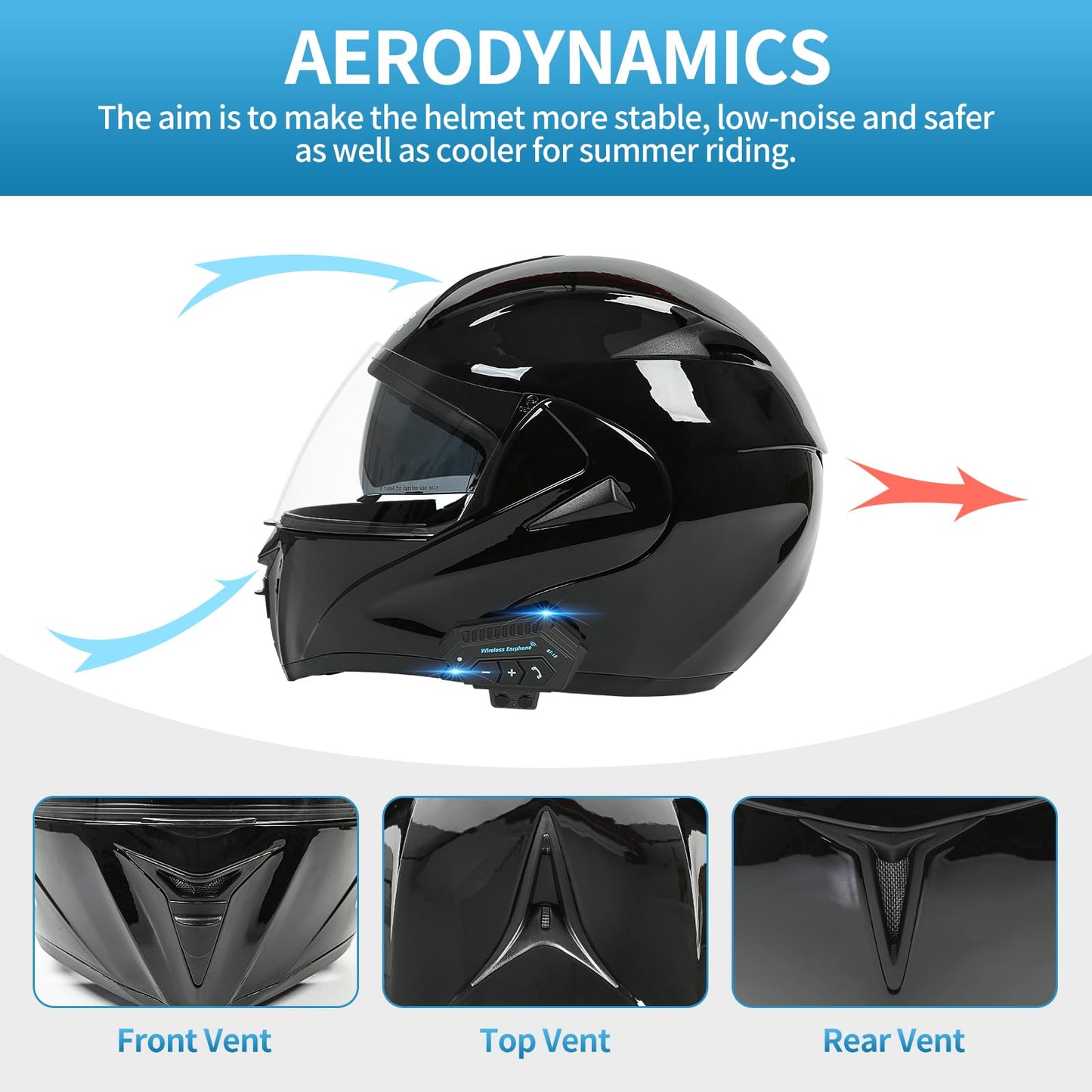 FRBRK Motorcycle Bluetooth Modular Helmet, DOT Approved Dual Visor Full Face Flip up Bluetooth Integrated Motorcycle Helmets for Adults Men Women