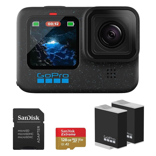 GoPro HERO12 Black 4K Camera with Hypersmooth Stabilization, and Waterproof Ultra-Rugged Design, Bundle with Extra Enduro Rechargeable Li-Ion Battery and SanDisk 128GB Extreme Memory Card