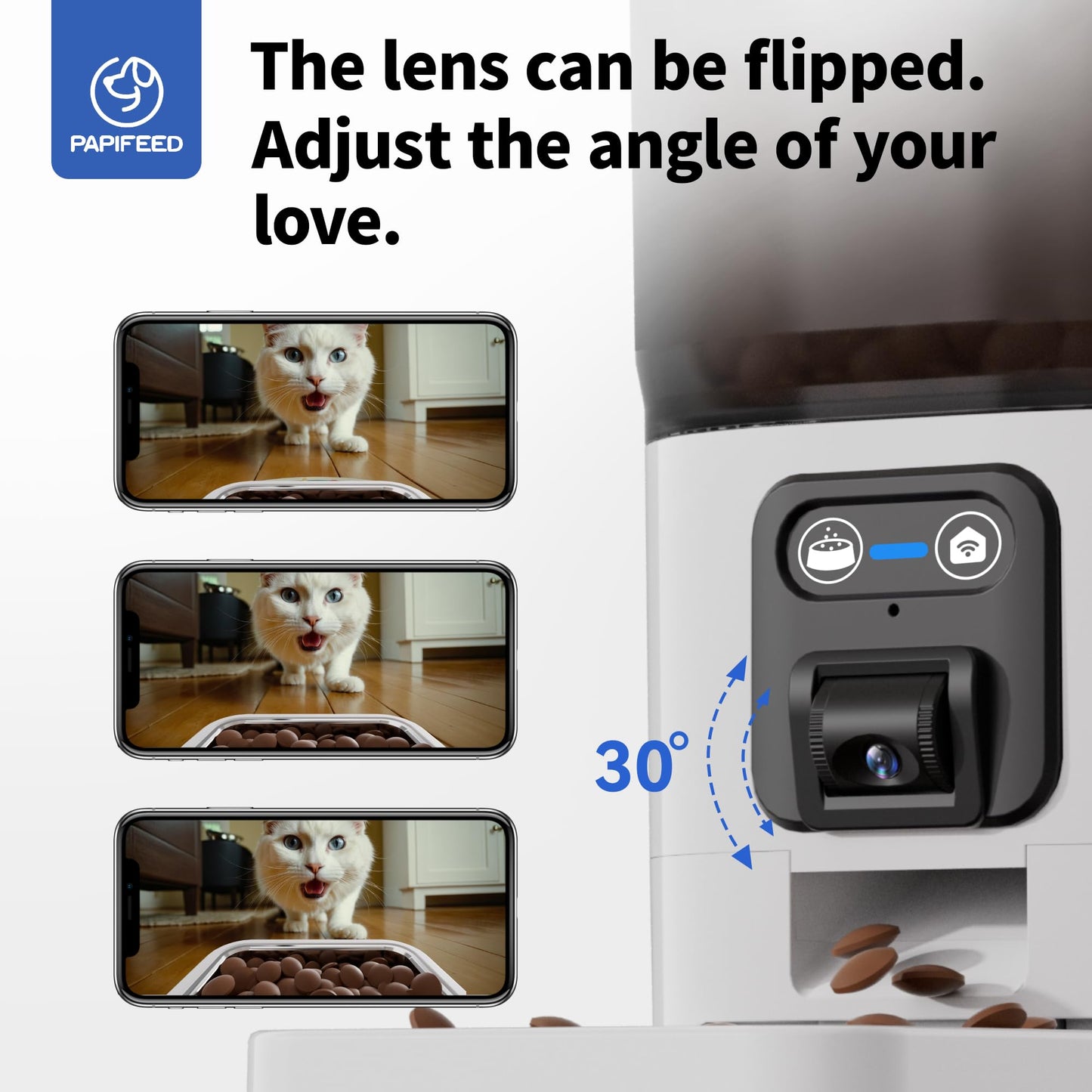 PAPIFEED Comedero automático para gatos con cámara, ángulo ajustable, WiFi 2.4G/App