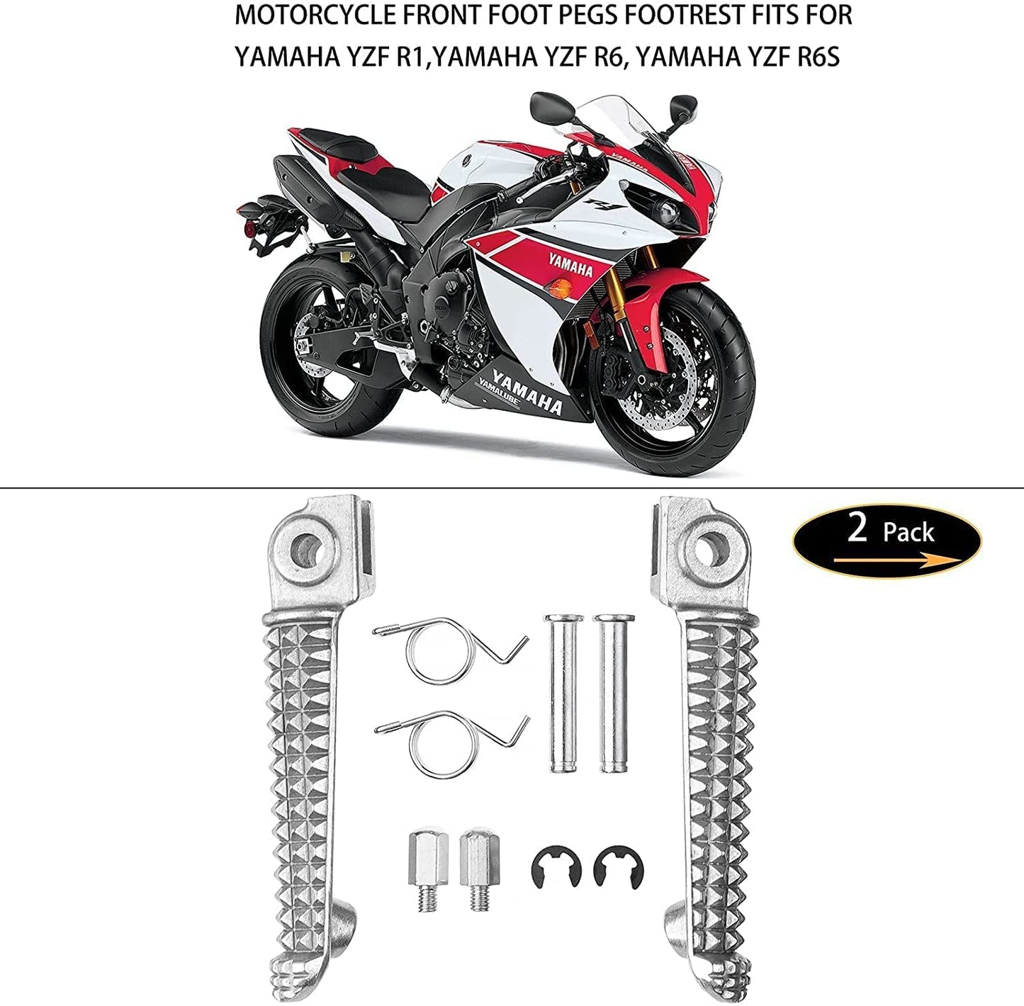 VPZMT Front Foot Pegs Fits for 1998-2023 yamaha YZF R1, 2015-2023 R1S/R1M, 1999-2020 R6, 2003-2009 R6S (Front-White)