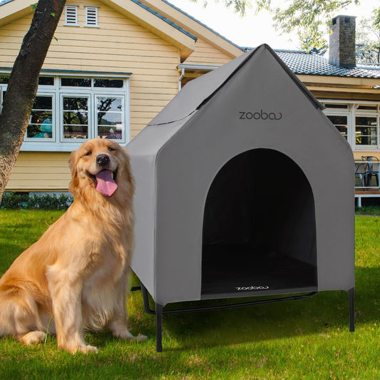 Zooba 48" X-Large Dog House, Dog House for Large Dogs Indoor or Outside, Weatherproof 600D PVC Dog House Outdoor, Featuring Breathable 2x1 Textilene Elevated Dog Cooling Bed, Easy to Clean