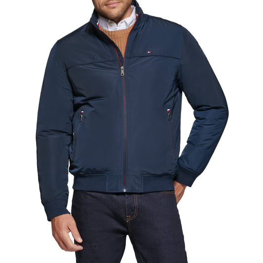 Chaqueta bomber Tommy Hilfiger Performance con efecto memoria sintética para hombre, azul marino, talla mediana