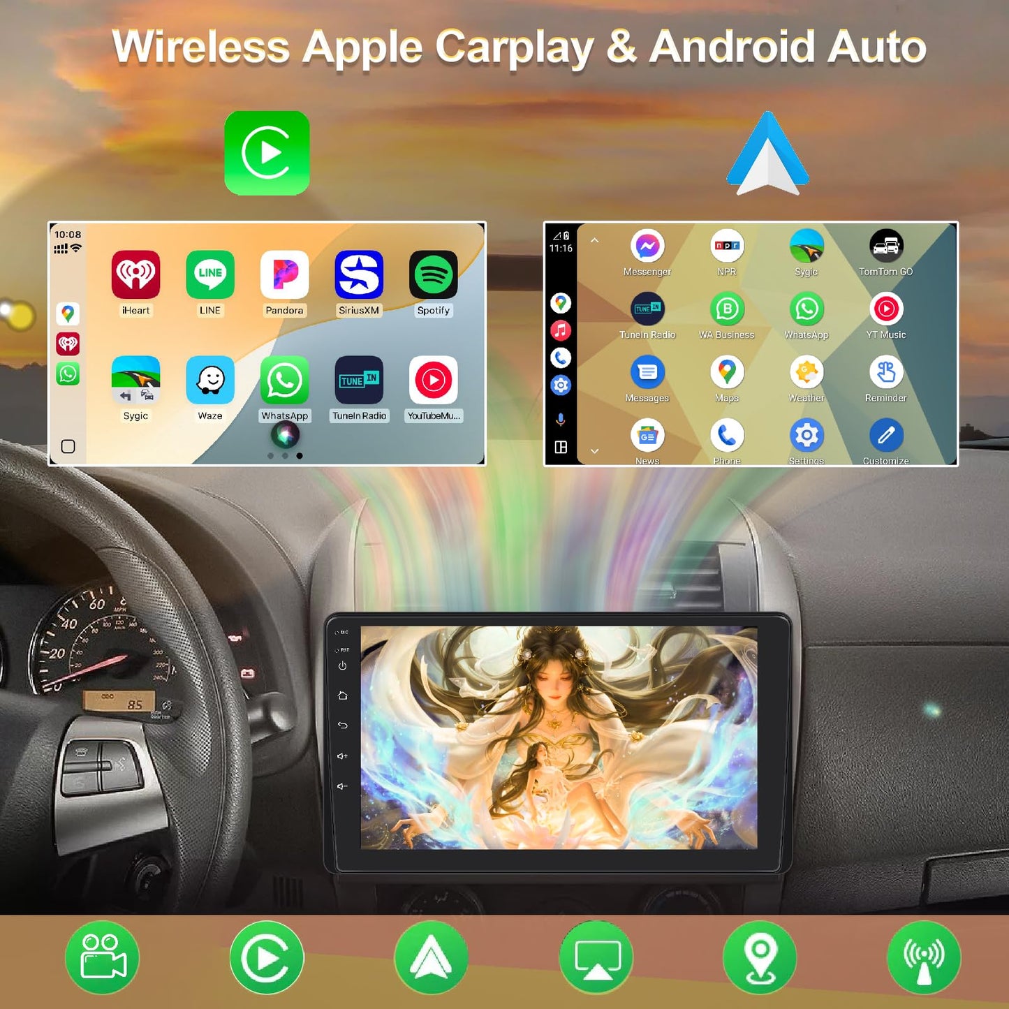 9” Single Din Car Stereo with Wireless Apple Carplay, Car FM Radio Bluetooth 5.2, 1024*600 IPS Touchscreen Big Screen, Android Auto, Backup Camera, Digitial Audio Receiver, GPS Navigation, 180 Watts