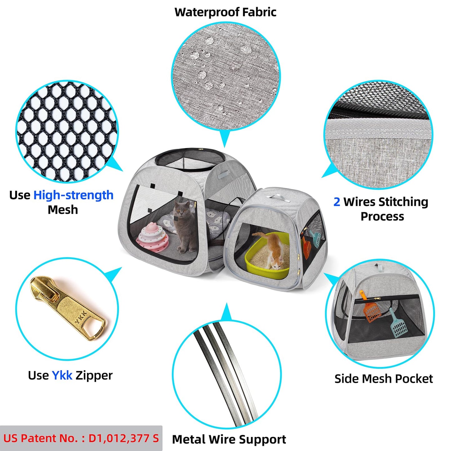Tenrai Portable Cat Playpen, Trapezoidal Design for Better Standing, Foldable Pet Tent for Indoor and Outdoor Use of Kitten and Puppy, Dog Play Enclosure, Cat Houses & Condos