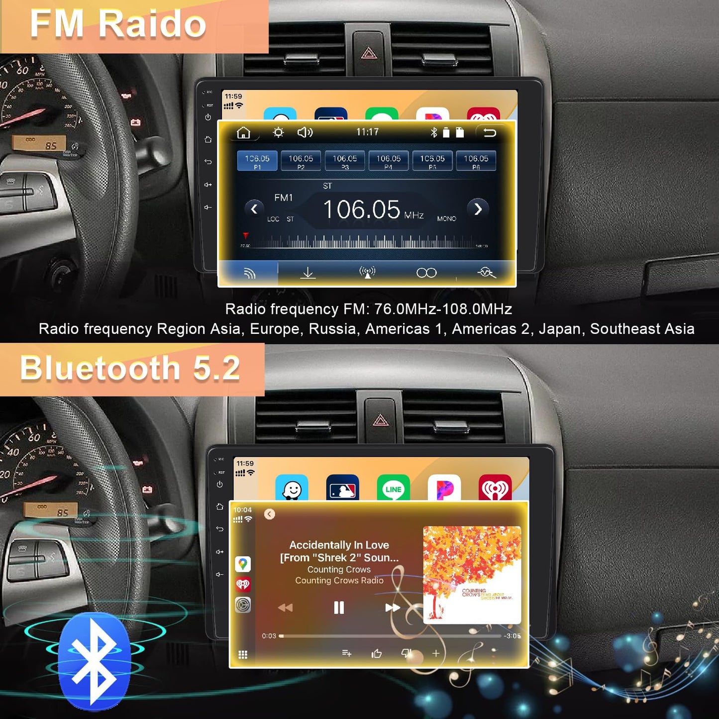 9” Single Din Car Stereo with Wireless Apple Carplay, Car FM Radio Bluetooth 5.2, 1024*600 IPS Touchscreen Big Screen, Android Auto, Backup Camera, Digitial Audio Receiver, GPS Navigation, 180 Watts