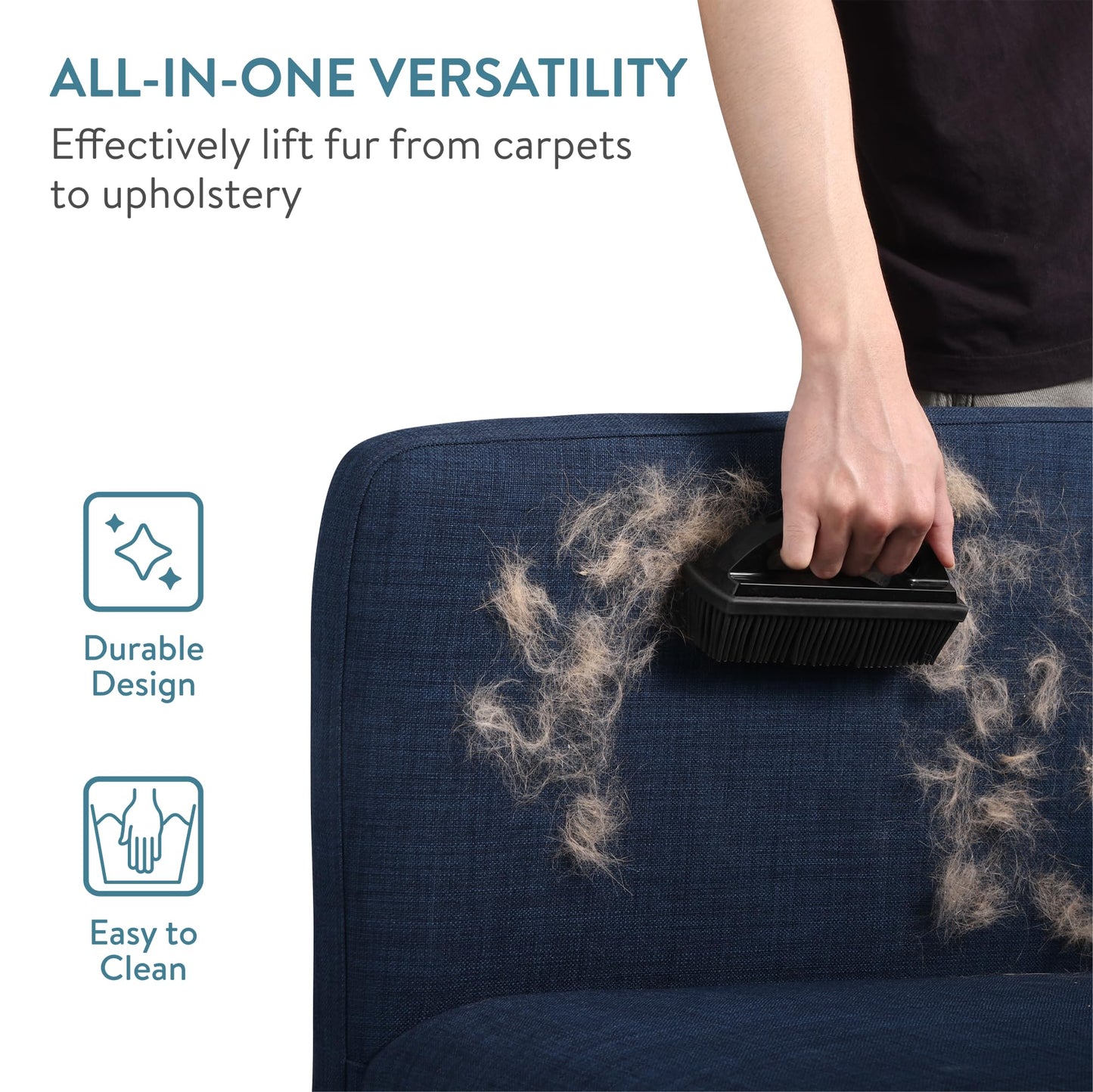 Navaris Pet Hair Remover Brush - for Multiple Surfaces Including Furniture, Carpets, Clothes - Dog and Cat Quick Easy Fur Remover with Handle - 15.5 x 8.5 x 5cm (6.1" x 3.3" x 2")