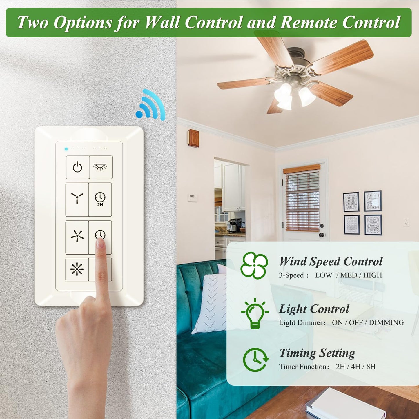 Universal Smart Ceiling Fan Remote Control and Light Dimmer, 3 Speed with 2-8h Timming, Smart Home Devices That Compatible with Alexa and Google Assistant (Beige)