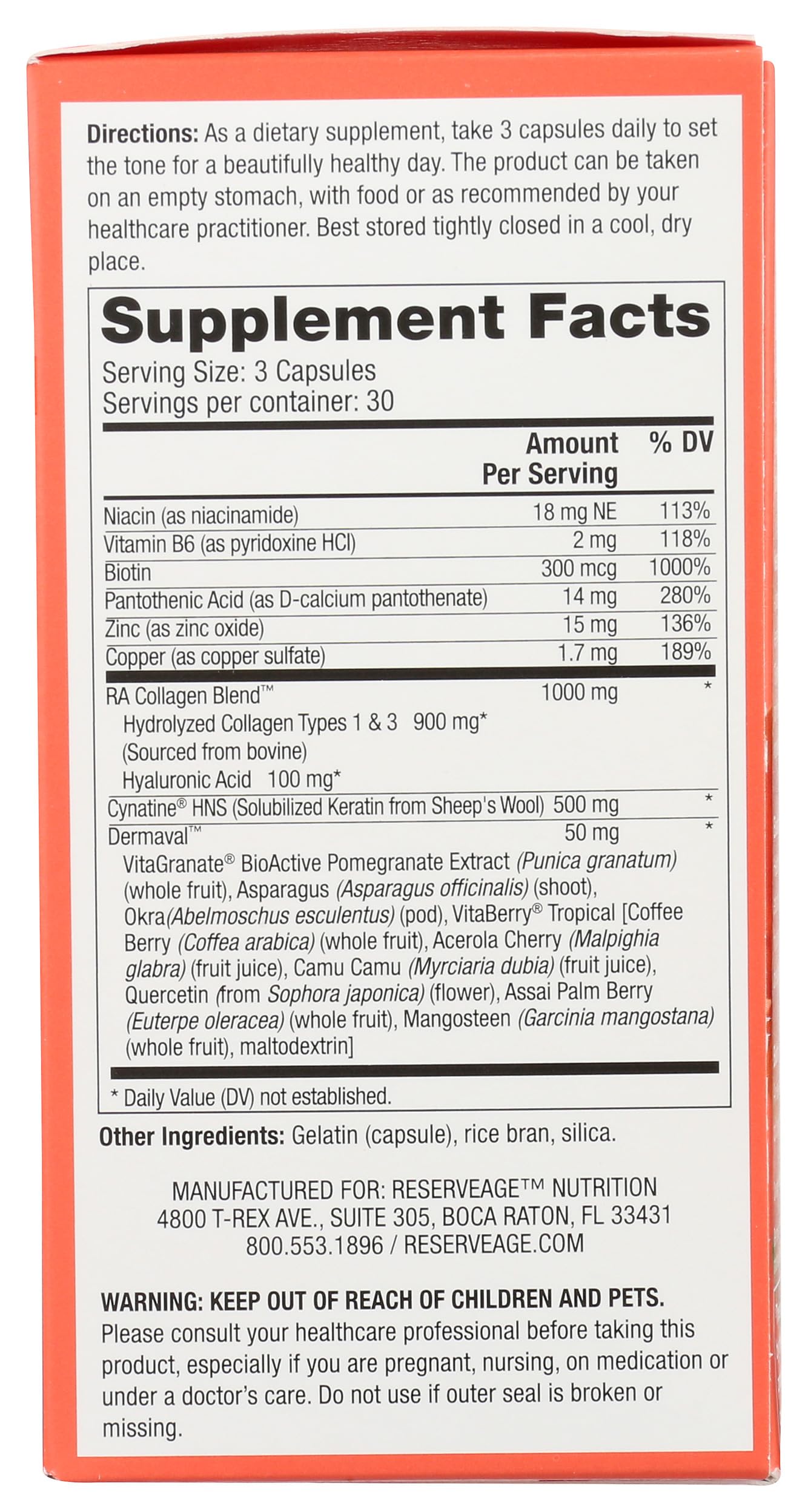 Reserveage Nutrition - Tres Beauty 3 - Supplement for Hair Growth, Skin Care & Nail Care - Collagen Supplement with Keratin & Biotin - Gluten Free - 90 Capsules (30 Servings)