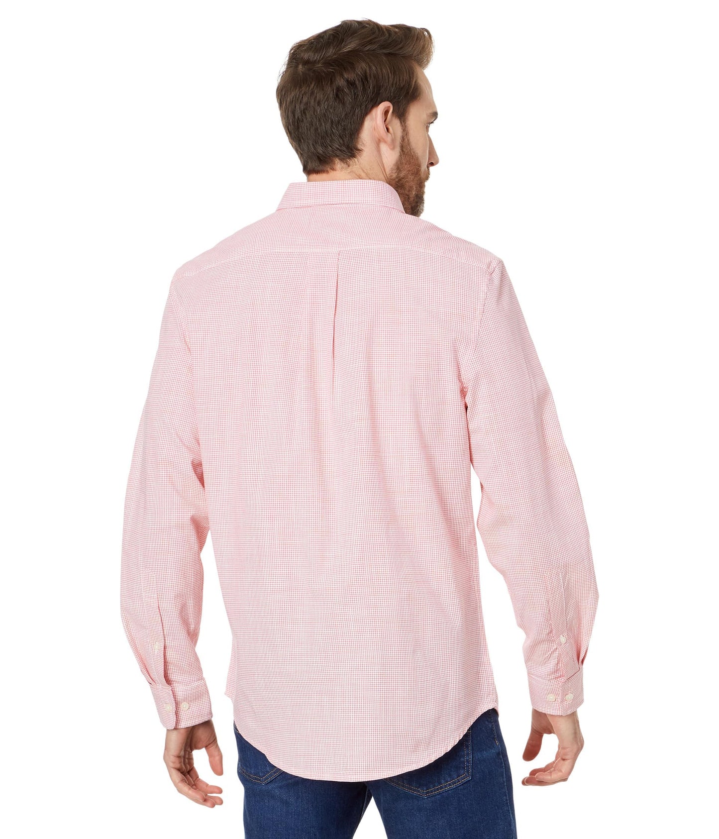 U.S. POLO ASSN. Men's Long Sleeve Classic Fit 1 Pocket Gingham Cotton Stretch Yarn Dye Slub Poplin Woven Shirt, Pink Coral