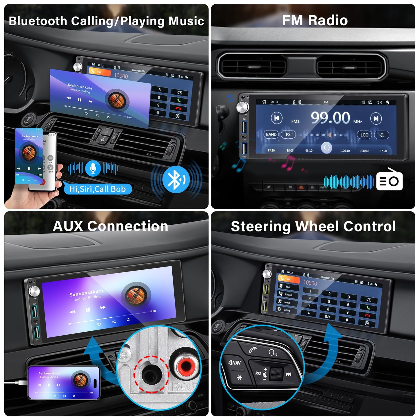 Single Din Car Stereo with Apple Carplay Android Auto,6.9 Inch IPS Touch Screen Car Stereo with Backup Camera, Car Raido Support Mirror Link Bluetooth Handsfree FM AM USB EQ SWC