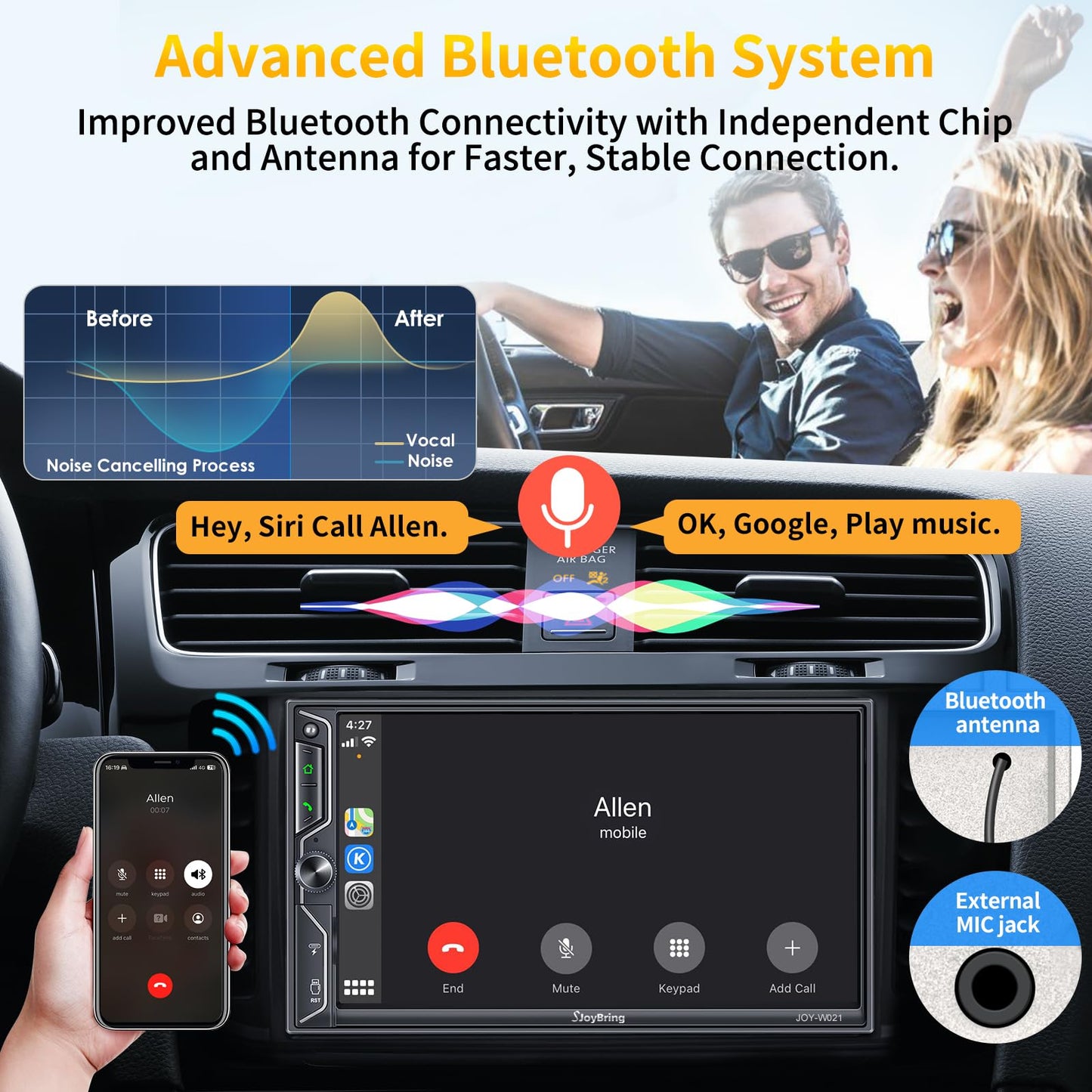 [QLED Screen Upgrade] Double Din Car Stereo with Wireless Apple CarPlay and Android Auto, Bluetooth, 4.2-Channel Audio Output, MirrorLink, 7" HD QLED Touchscreen, Backup Camera, AM/FM Car Radio