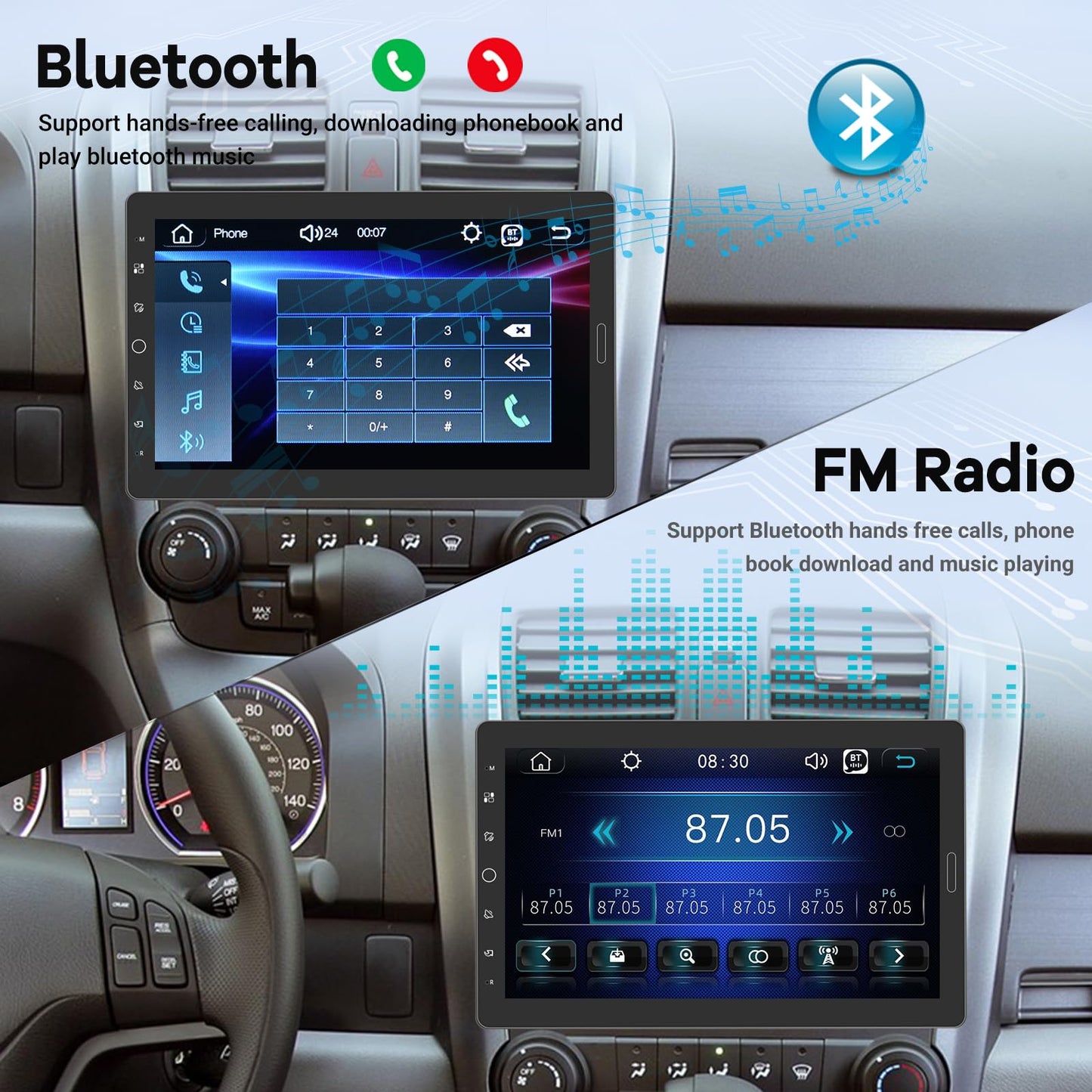 10.1 inch Single Din Car Stereo with CarPlay and Android Auto, Detachable Touch Screen Radio with Mirror Link/1080P/EQ Audio/SWC/Bluetooth +Backup Camera+MIC