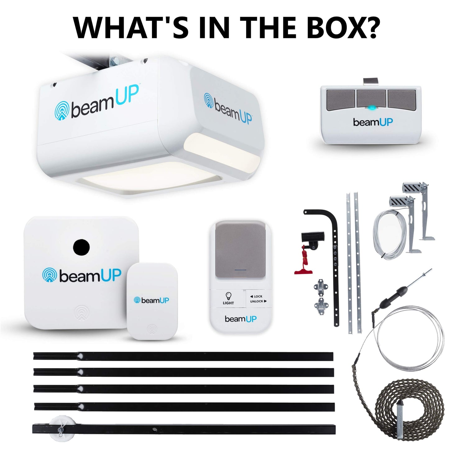 beamUP Sentry BU400 Smart Garage Door Opener, Heavy-Duty 3/4 Horsepower Equivalent DC Motor, Integrated Edge-to-Edge 3000-Lumen LED, with Beam Home App for Smart Garage Control, White