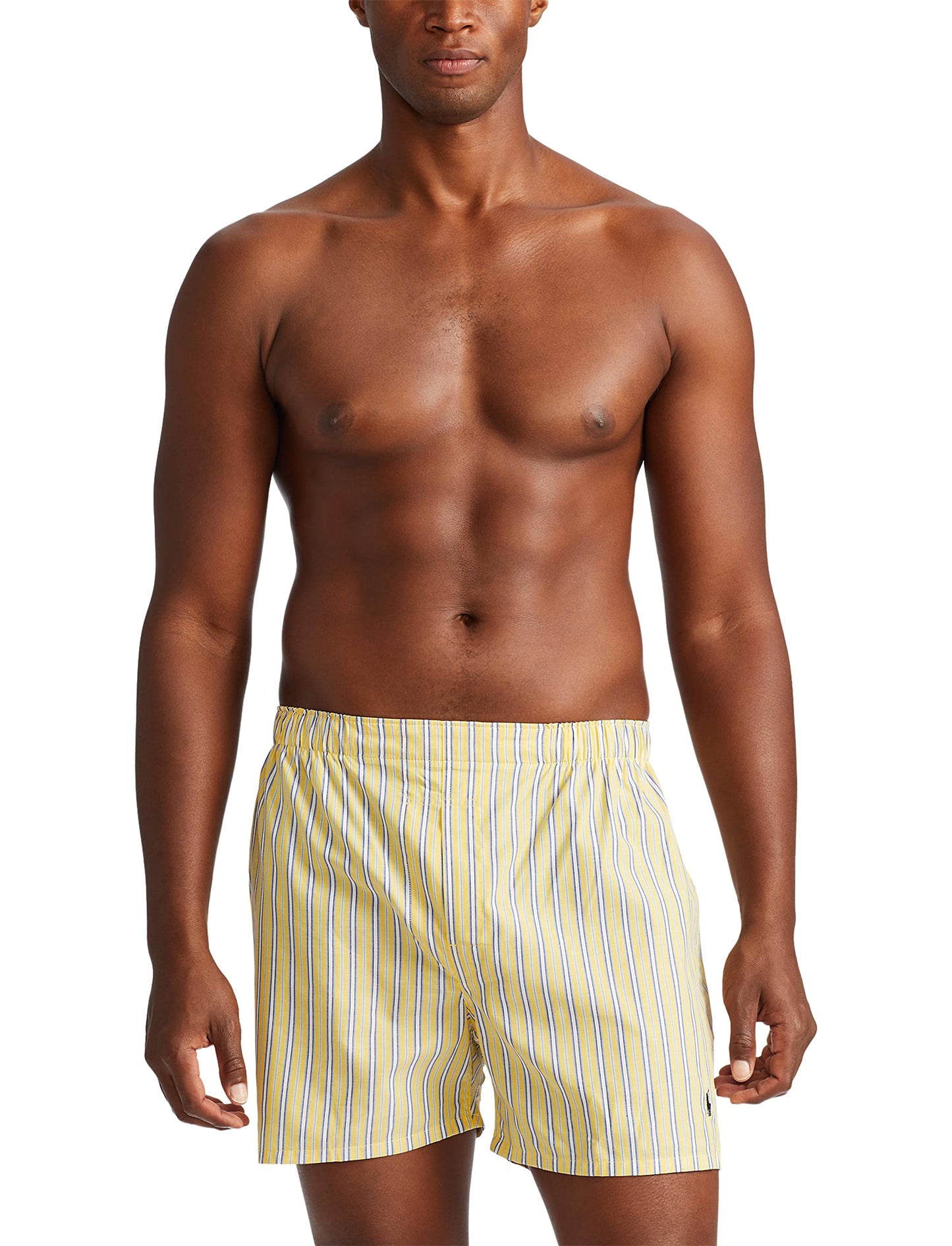 POLO Ralph Lauren Men's Classic Fit Cotton Woven Boxers 3-Pack, Rustic Navy/Campus Yellow, Summer Stripe/Cruise Navy, Sag Harbor Plaid Yellow-3 Pack, Medium