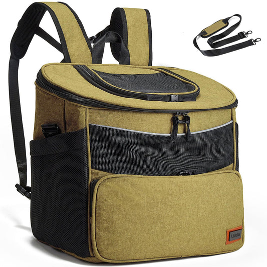 Pet Backpack Carrier for Cats，Dogs and Rabbits,5ways to Carry,Up to 18 Lbs，Ventilateda,Surface Waterproof and Soft Cushion Back Support Collapsible for Travel/Hiking/Outdoor(Green)