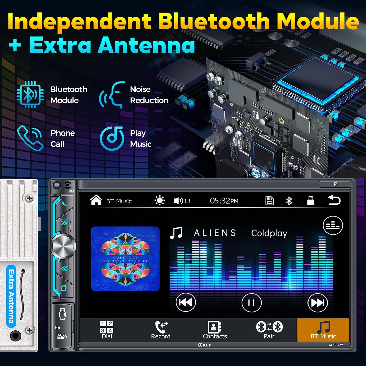 PLZ 7" Wireless Double Din Car Stereo Apple Carplay Radio Screen for Car Audio Receivers, Bluetooth 5.3 Car Play Android Auto Touchscreen, 240W 4.2 CHN 2 Subwoofers Outputs, Backup Camera, SWC, FM/AM