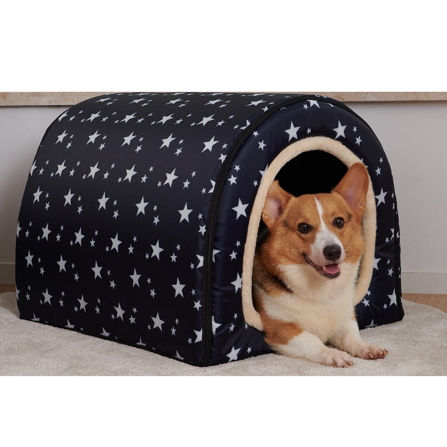 Dog Bed,2 Ways to Use,Indoor Pet House with Fluffy Mat,Removable and Washable Cover,Splash-Proof House and Non-Slip Bottom,for Large Dogs(2XL Star)