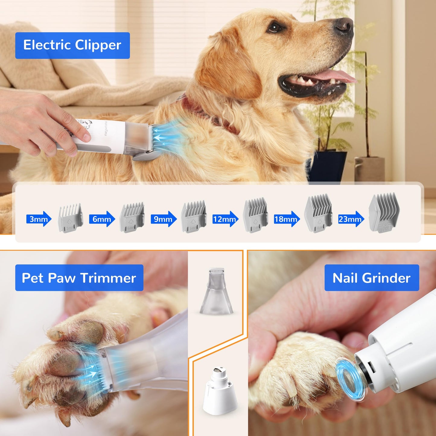 FUKUMARU Dog Grooming Vacuum & Pet Vacuum Grooming Kit, Pet Grooming Vacuum for Dogs, Dog Hair Vacuum with Pet Clipper Nail Grinder, 2L Dust Cup Dog Brush Vacuum with 6 Pet Grooming Tools for Shedding