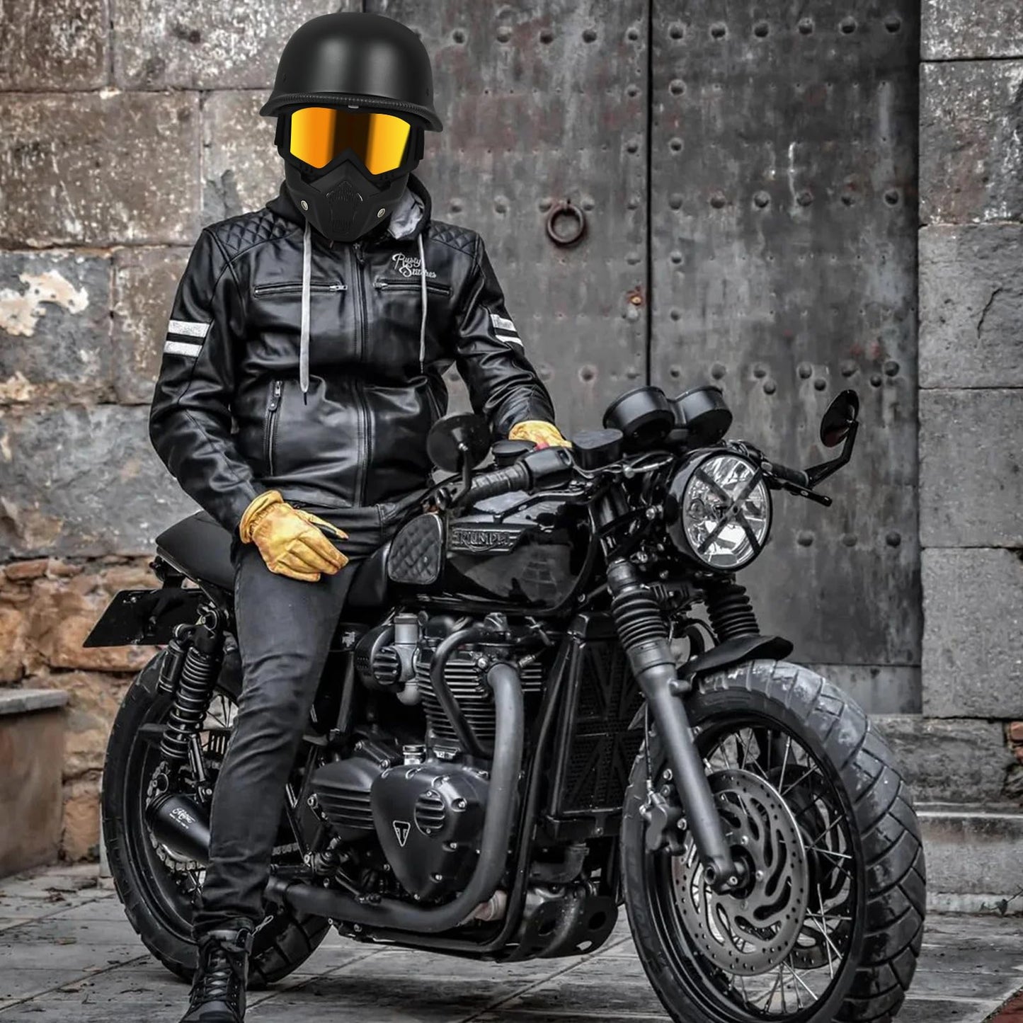 Motorcycle Helmet German Style Half Helmet Skull Cap Adult Men Women Half Shell Helmet, DOT Approved Retro Half Face Helmet for Cruiser Scooter Chopper (3Matt Black,X-Large)