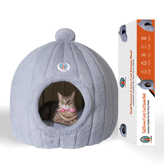 TAILTOWER Largest Cozy Dome Cat Cave Bed – Extra Spacious for Large Cats, Multi-Cat Homes & Small Dogs, Enclosed Plush Hideaway for Indoor Cats (24×23inch, Light Gray)