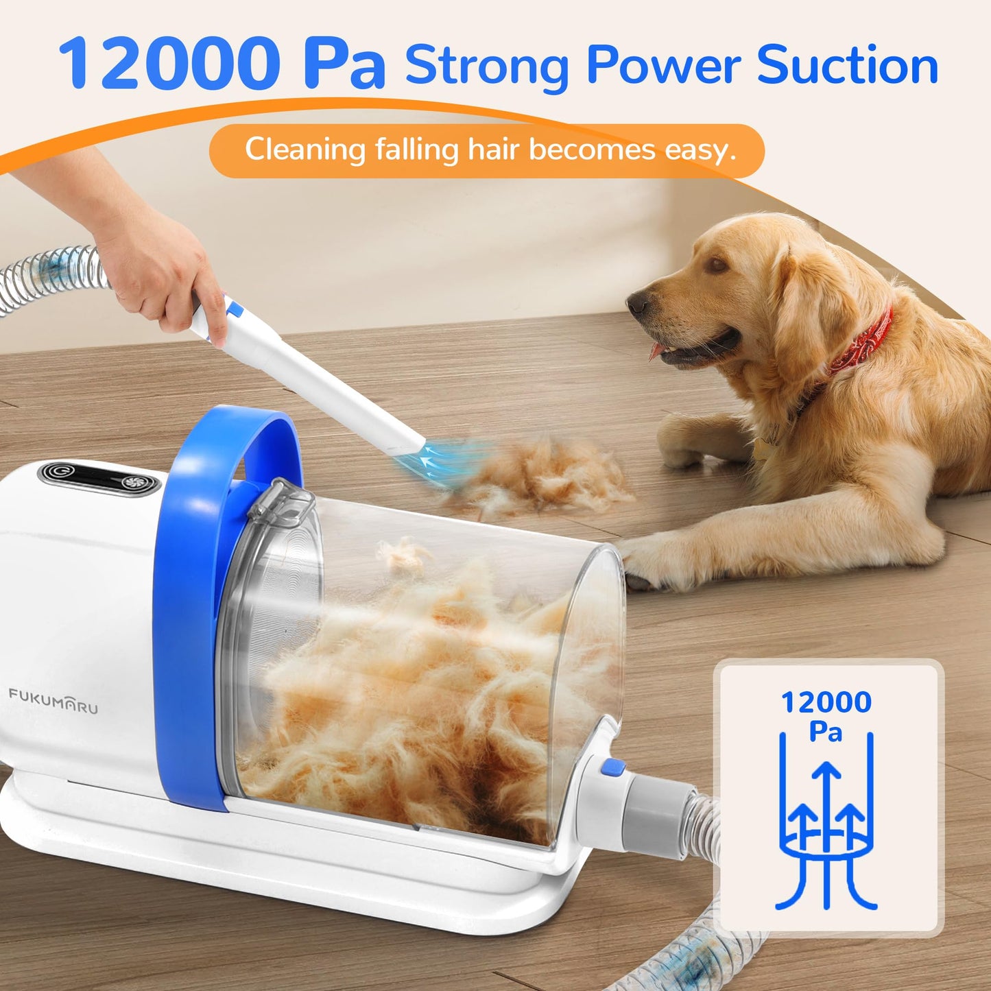 FUKUMARU Dog Grooming Vacuum & Pet Vacuum Grooming Kit, Pet Grooming Vacuum for Dogs, Dog Hair Vacuum with Pet Clipper Nail Grinder, 2L Dust Cup Dog Brush Vacuum with 6 Pet Grooming Tools for Shedding