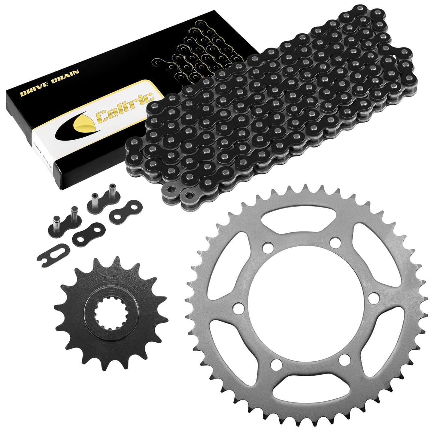 Caltric Black Drive Chain And Sprocket Kit Compatible with Yamaha R6 YZF-R6 2006-2018