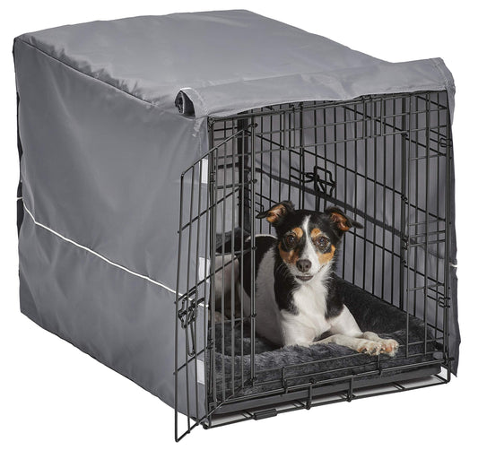 MidWest Homes for Pets Double Door Dog Crate Kit Includes One Two-Door Matching Gray Bed & Crate Cover, 30-Inch Kit Ideal for Medium Dog Breeds